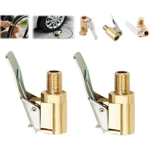 Heavy Duty Brass Locking Tire Air Chuck with Clip Adapter, Universal No Leakage Tire Inflator Connector, Air Pump Accessories for Car Truck Motorcycle