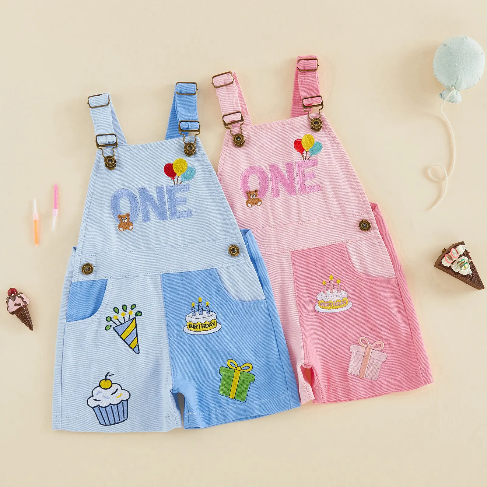 Baby Overalls Shorts Letter Cake Embroidery Sleeveless Romper Infant Summer Cake Smash Outfit