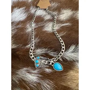 WESTERN CHAIN TXR SEMI STONE NECKLACE - SILVER / TURQUOISE
