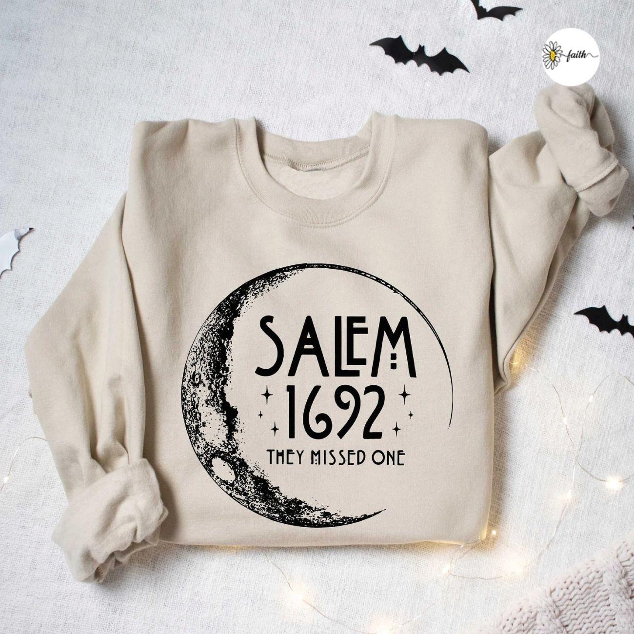 Salem Witch Sweatshirt, Halloween Witch Shirt, 1692 Witch Shirt, They Missed One Shirt, Salem Massachusetts Shirt, Halloween Witchy Vibes Unisex Womenswear Graphic Crewneck Tops