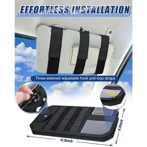 Heavy Duty Molle Car Sun Visor Organizer Tactical Pounch with Flag and Glasses Clip Store Your Daily Items for Most Cars, Trucks, SUVs, Compacts, 12.8"x6.9"x1.2"