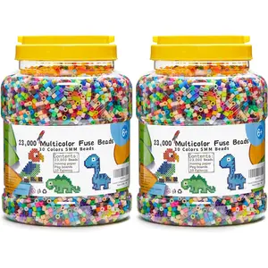 2 Buckets of Fuse Beads, 46,000 pcs 5mm Iron Beads for  Crafts, 30 Colors with 6 Pegboards, 10 Ironing Paper, 20 Patterns, Gifts for Birthday Christmas, Multicolor Refill Kit