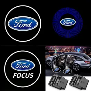 2 PCS Ford Door Projector Lights, No-Drill Stick-on LED Logo Ghost Shadow Ambient Lights, Fit for Edge Explorer Mondeo Focus Ranger F-150 Raptor Mustang, Car Decoration Upgrade Accessories