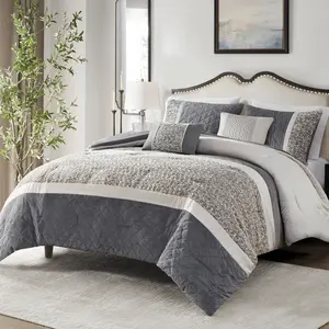5 Piece Comforter Set Pieced Boucle & Mink Comforters, Fuzzy & Warm Quilted Bedding, All Season Luxurious Comforters King Size Bed Set, Amelia