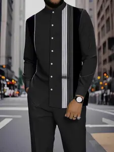 Men's Slim-Fit Striped Shirt & Pants Set 2025 New 2-Piece Vertical Stripes Multi-Color Picks Sharp Cohesive Look for Holiday Parties Daily Wear #MensTwoPieceSet #StripedStyle #2025Autumn #HolidayFit