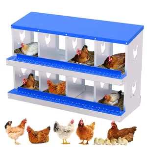 8 Compartment Chicken Nesting Box – Heavy-Duty Galvanized Steel, Rustproof with Easy Egg Collection, Wall Mountable Design for Backyard Farms, Blue
