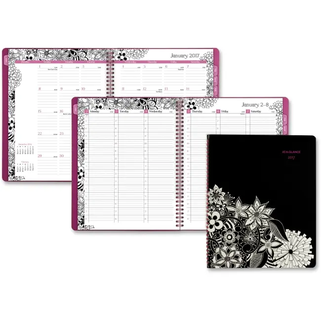 212 MAIN AAG589905 FloraDoodle Planner Notebook - Spiral Bound, Weekly & Monthly View, Doodle Typography Calendar, Monthly Organizer, Assorted Color Office Stationery Supplies