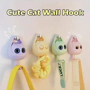 2Pcs Cute Cat Design Hooks, Creative Adhesive Coat Hook, Wall Mounted Adhesive Hook for Coat, Scarf, Hat, Towel, Key, Bag