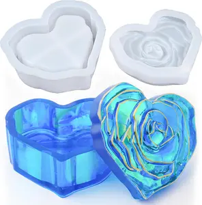 Heart Shaped Resin Jewelry Box,Heart Resin Jar Mold with Rose Lid | Silicone Epoxy Resin Casting Mould for DIY Jewelry Box Trinket Storage Candy Container Candle Holder Concrete Craft DIY Handmade Art Supplies