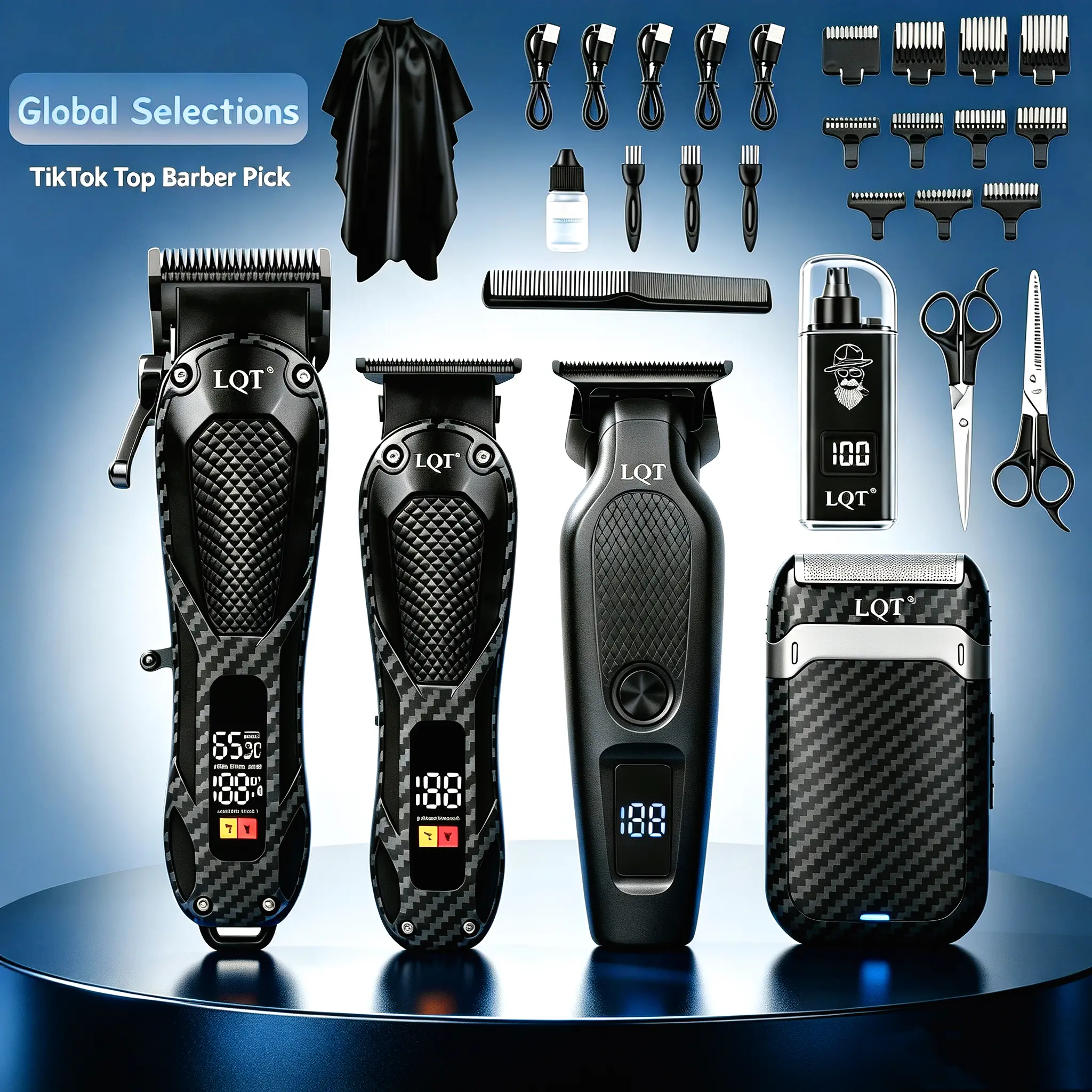 LQT 5-in-1 Professional Hair Clipper Set for Men, Barber Grooming Kit with Main Clipper, T-Blade Trimmer, Detail Trimmer, Electric Shaver & Nose Hair Trimmer, Cordless LED Display, Full Hair Cutting Kit for Home & Barbershop, Gift