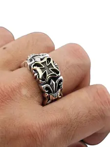 Vintage Geometric Cross Pattern Men's Ring, Zinc Alloy Material, Fashionable Unisex Appeal Jewelry, Trendy Jewelry for Daily Wear, Parties, Gifts, Halloween, Easter, Vintage Rings