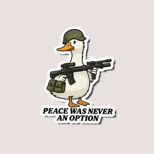Peace Was Never an Option Duck Dad Sticker, Funny Armed Duck Military Decal,  Epic Father’s Day Gift for Tactical and Quirky Dads, Laptop Water Bottle Decal Sticker