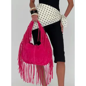 Currents Faux Suede Tassel Shoulder Bag Pink