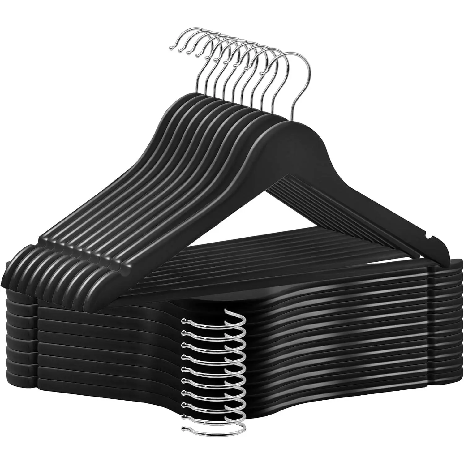 30 Pack Wooden Coat Hangers, 360? Swivel Hook, Suit Hangers with Anti-Slip Notches, Clothes Hangers for Jackets, Shirts, Dress, Black UAWY0530B