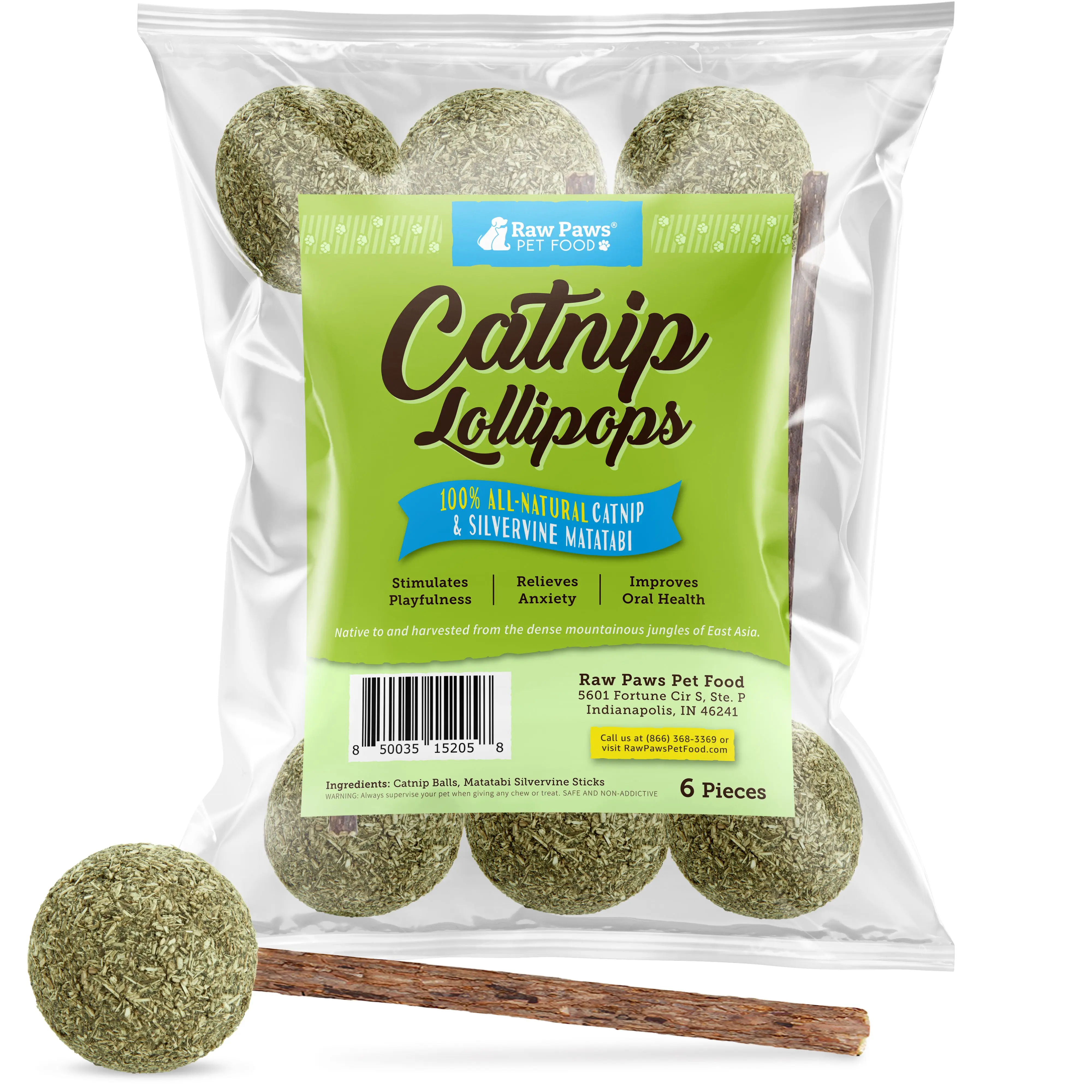 Natural Catnip & Silvervine Lollipop Cat Toy, 6-ct