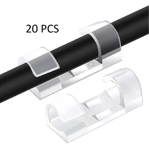 20PCS Transparent Self-Adhesive Cable Clips – Desk Cable Management Organizer for Home & Office, No Screws Needed, Easy to Use, Compact, Firm Hold, Attachments for Computer Accessories