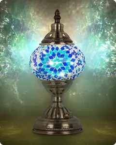 Turkish Moroccan Lamp with Bronze Base  Tiffany Mosaic Glass Lamps Portable Bedside Lamps with Rechargeable  2000mAh (LED Bulb Included)(2)