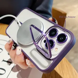 Luxury Translucent Magnetic Phone Case For iPhone 16 13 12 11 15 Pro Max 15 16 Plus For Magsafe Camera Holder Lens Protect Glass