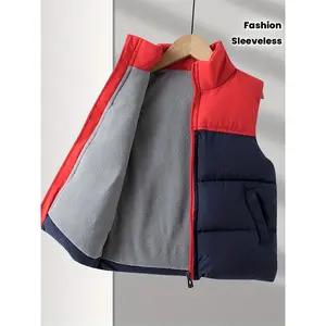 Children, boys and girls in autumn and winter -padded jacket vest plus velvet to keep warm and wear clothes outside, sleeveless autumn and winter coat zipper design outdoor fashion clothes.