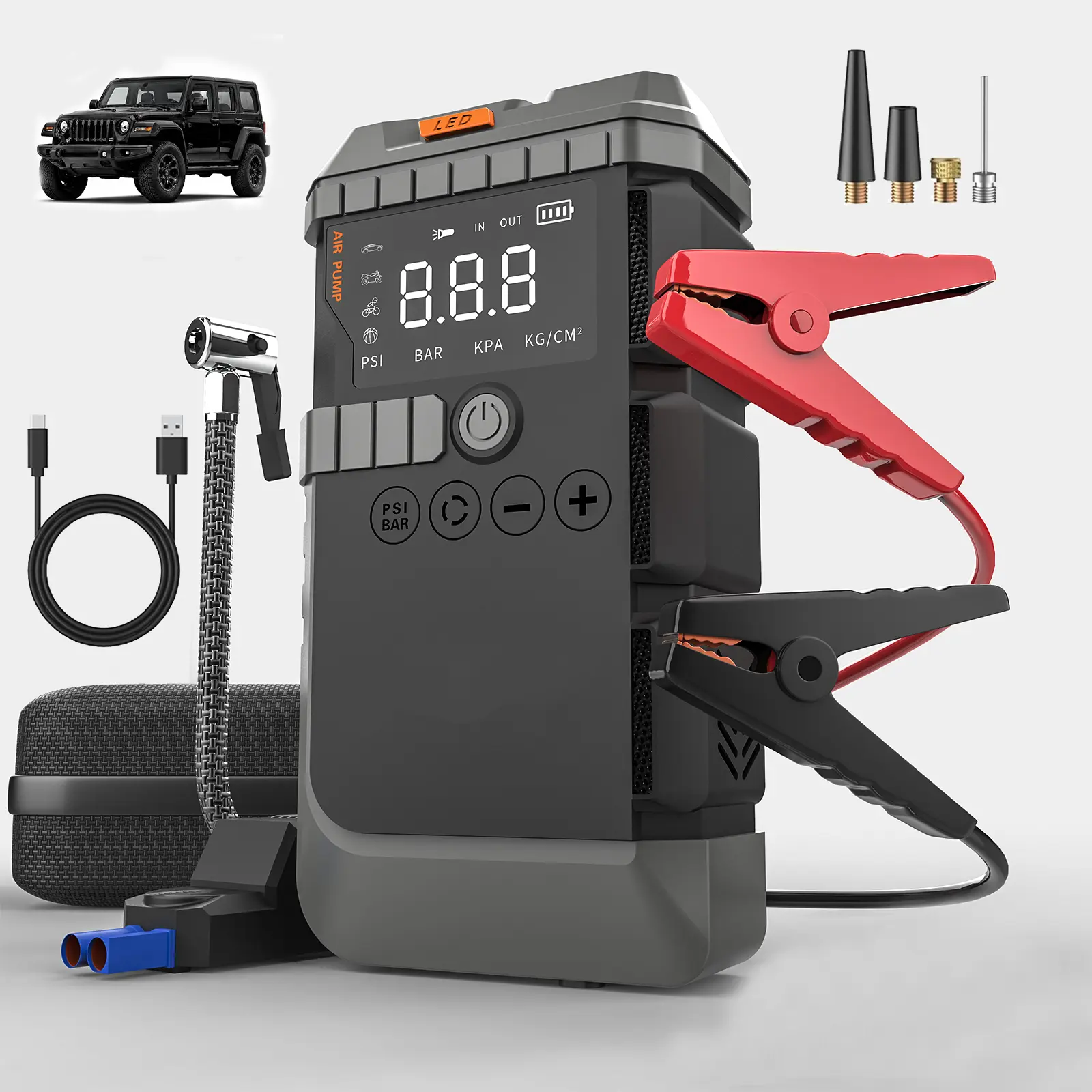 Soulor All-in-One Portable Car Jump Starter, 4000A Peak 12V Car Battery Charger, 160PSI Tire Inflator, 10-Layer Smart Protection, Smart LCD Screen & Power Bank for Car Starting & Tire Inflation