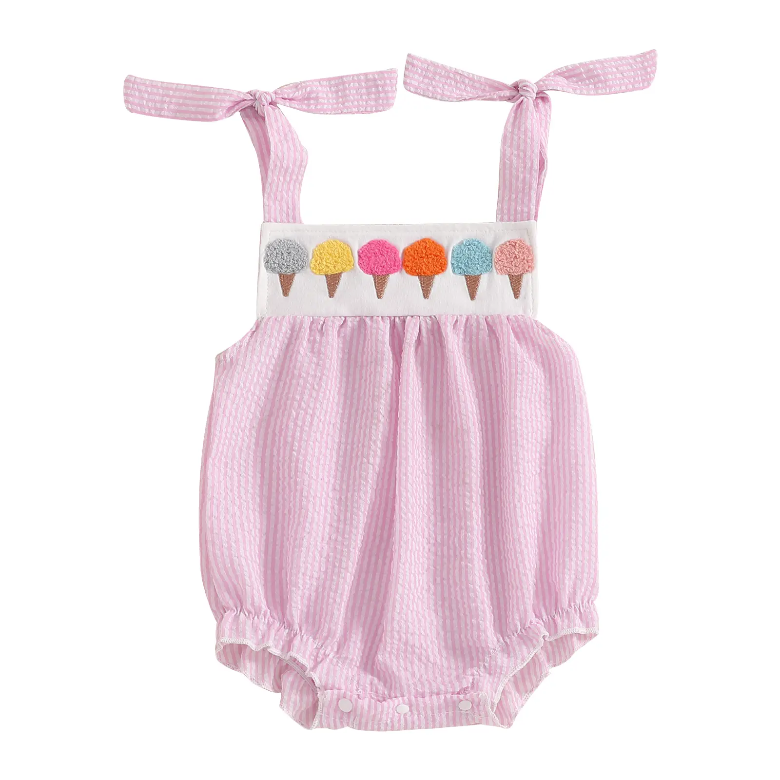 Newborn Baby Girls Ice Cream Embroidery Striped Romper Bodysuit Sleeveless Halter Strap Jumpsuit Summer Playsuit #Springtok