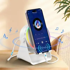 [SummerWins] 5-in-1 Wireless Induction Audio & Bluetooth Speaker with Phone Holder, 3500mAh Rechargeable Emergency Power Bank, 8 RGB Ambient Light, 360° Adjustable Mobile Tablet Stand– Gifts for Friends, Family