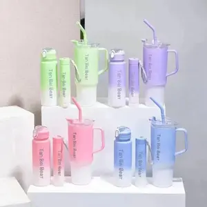 Gradient Plastic Water Cup Set Large Capacity Portable for Family Daily Drinkware Reusable Washable Mug 1500ml&900ml&300ml