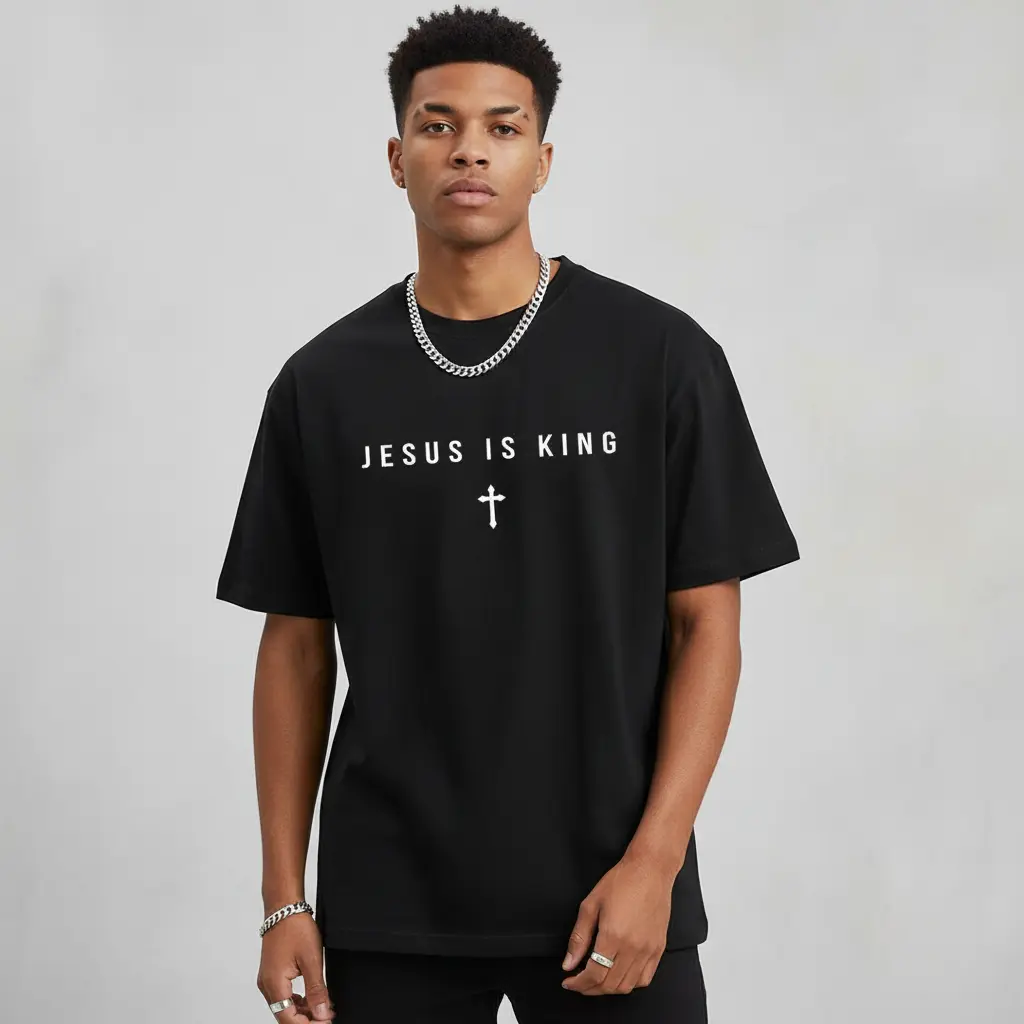 Men's Jesus Is King Cross Graphic T-Shirt - Cotton Blend Black Regular Fit | Soft & Breathable Fabric, Durable Print, Everyday Comfort, Machine Washable, minimalist religious daily wear