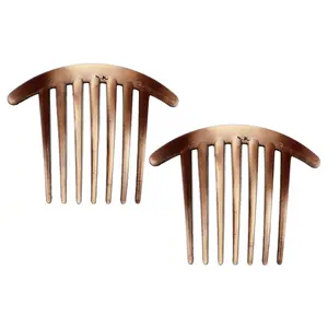 VOCOSTE 2 Pcs French Twist 7 Teeth Comb, Small Side Combs, Teeth Hair Combs Hair Clip Comb, 4.1", Resin, Brown