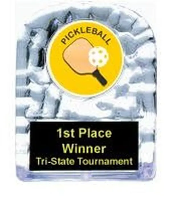 BuyAwardsandTrophies Pickleball Cracked Ice Trophy (4.25""), Clear