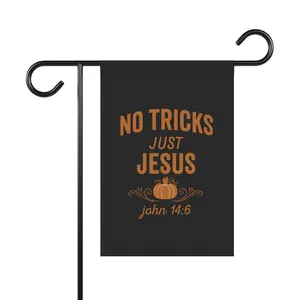 Christian Garden Flag Fall & Halloween Outdoor Banner Scripture Yard Flag Seasonal Christian Décor No Tricks Just Jesus