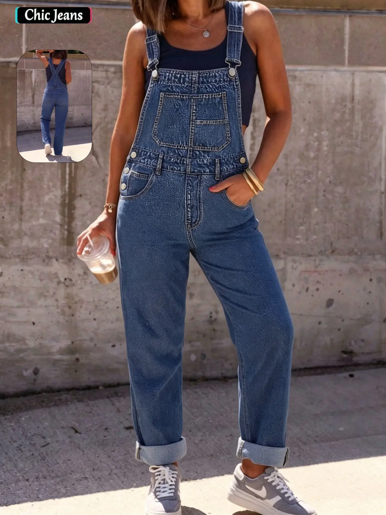 Women's Vintage Vibe Style Denim Overall Pants, Womenswear, Loose Straight Fit, Practical Pockets, Perfect for Daily Wear, Commuting, and Leisure