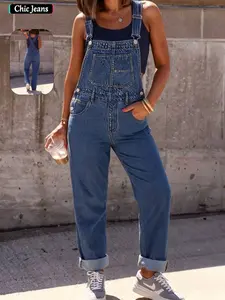 Women's Vintage Style Denim Overall Pants, Loose Straight Fit, Practical Pockets, Perfect for Daily Wear, Commuting, and Leisure