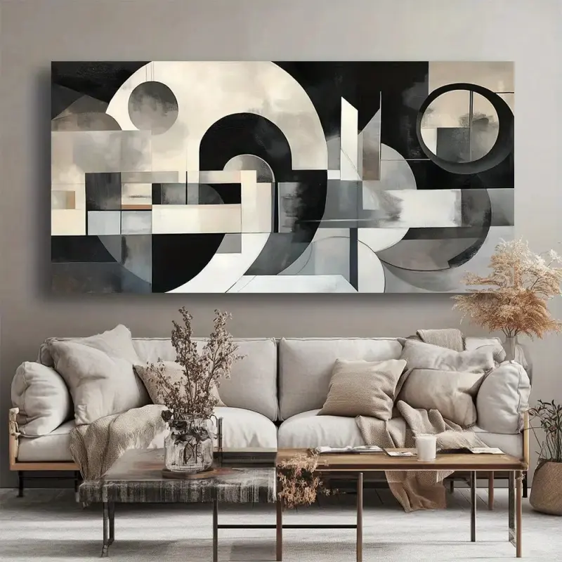 Modern Abstract Geometric Canvas Wall Art |   Multi-Color Design with Wooden Frame |   Vintage-Style Contemporary Decor for Living Room, Bedroom & Office