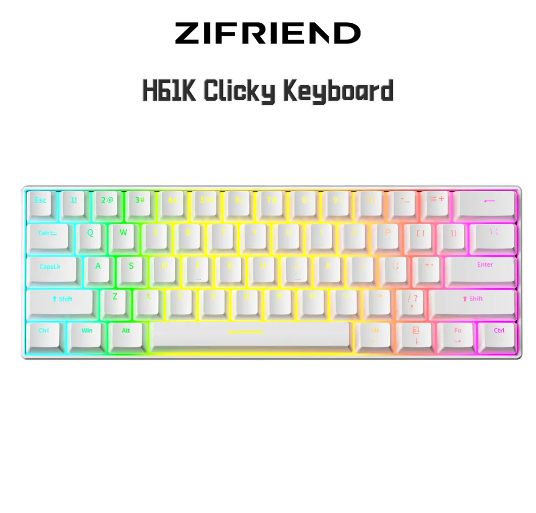 ZIFRIEND H61K 60% Mechanical Keyboard with Rainbow RGB Lighting