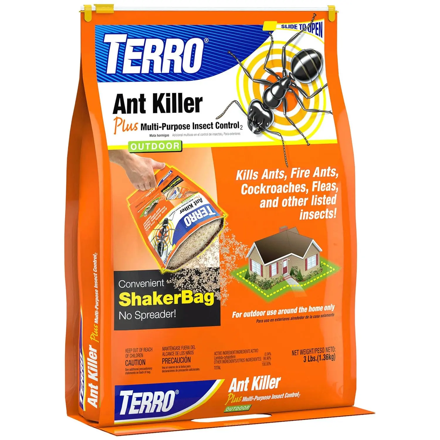 TERRO Ant Killer Plus Multi-Purpose Insect Control, 3 lb Shaker Bag | Kills Ants, Fire Ants, Fleas, Outdoor Roach Killer, Fire Ant Killer, Cockroach Killer, Ant Poison for Pest Control