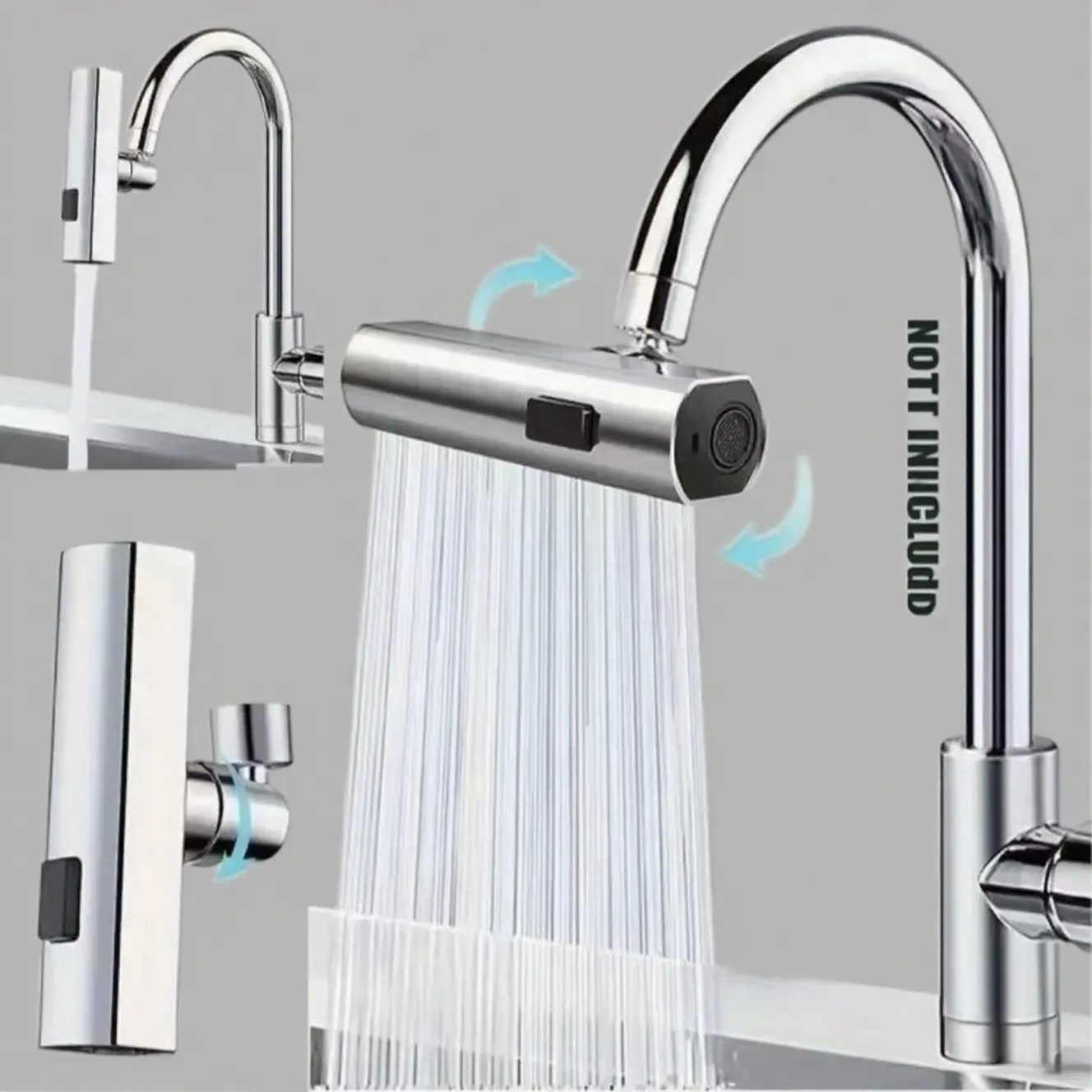1 set Waterfall faucet with three or four levels of pressure boosting, kitchen splash proof water god, household universal rotary extension device Waterfall Sink Faucet