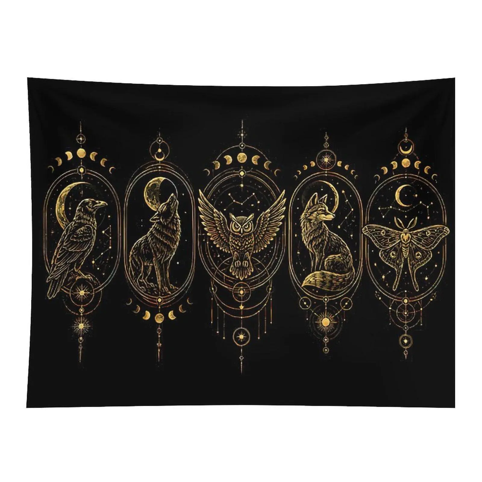 Mystic Moon Animals Tapestry Raven Wolf Owl Fox Moth Wall Decor