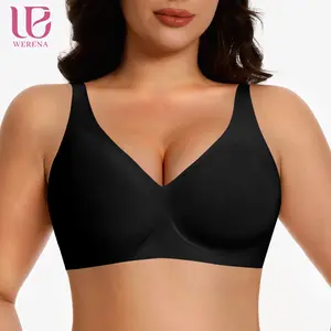 Werena Deep V-Neck Wireless Bras for Women Seamless No Underwire  Minimizer Bra Comfortable Everyday Wire-free Bras