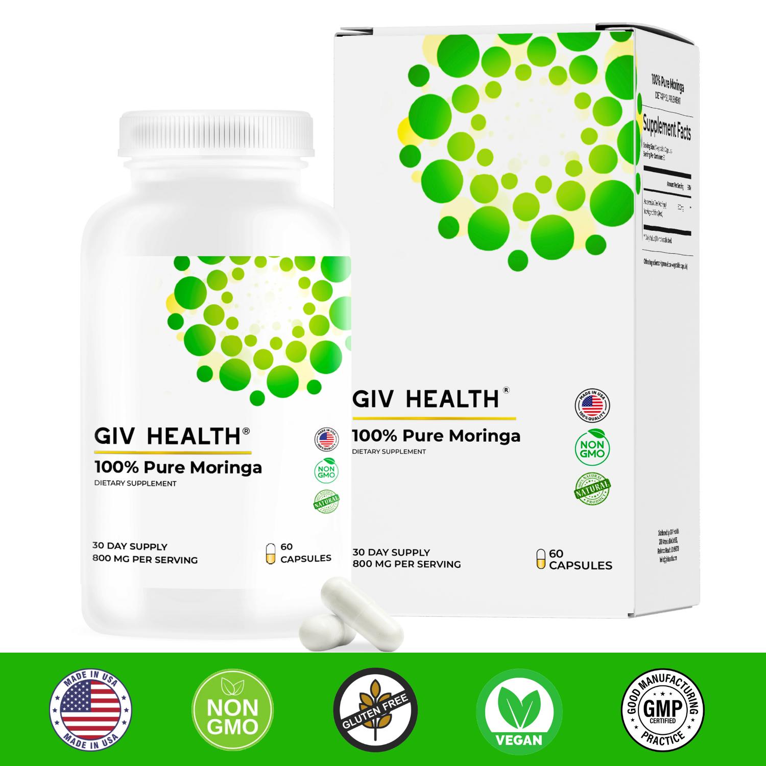 GIV HEALTH 100% Pure Moringa – Nature’s Superfood for Pure Wellness Supplement, Natural Supplement for Superfood Vitality, Digestion, Immune, and Clarity (30 Day)
