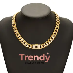 Iced Out 14K Gold Cuban Link Gold Necklaces - Box Clasp, Waterproof, Non-Tarnish, Available as Miami Chain or Bracelet