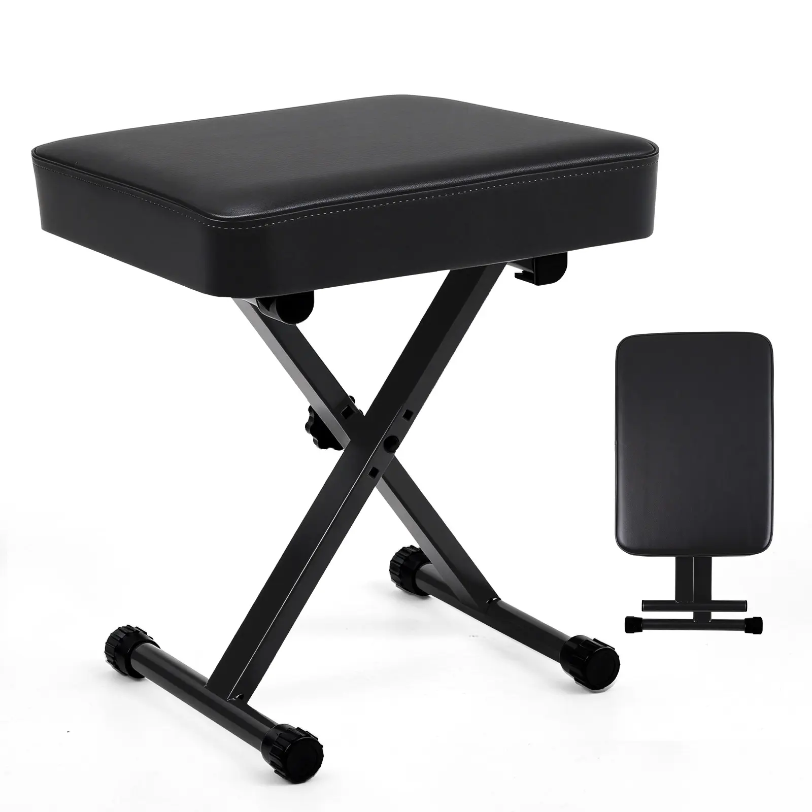 Foldable Piano Bench with Thick Padded Seat, Adjustable Height Keyboard Bench, Heavy Duty Steel Frame Music Stool, Portable Folding Piano Stool for Digital Piano Keyboard Players