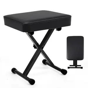 Foldable Piano Bench With Thick Padded Seat, Adjustable Height Positions For All Players, Sturdy Steel Frame Holds 336 LBS, A Frame Folds For Storage