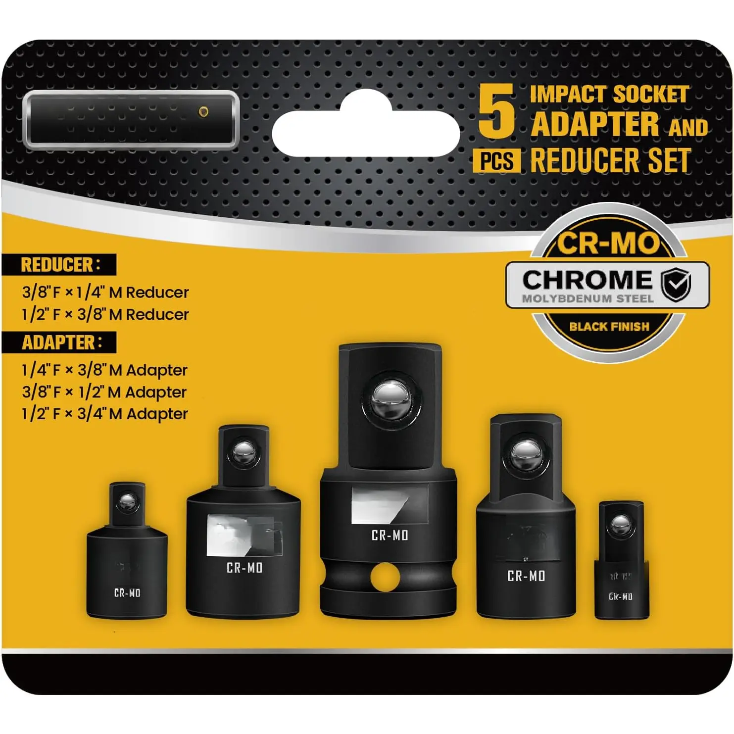 5 count Impact Socket Adapter Set and Reducer Set, Standard SAE, 1/4", 3/8", 1/2" Impact Driver Conversions, CR-MO Steel Impact Driver & Wrench Conversion Kit