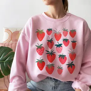 Strawberry Sweatshirt, Floral Sweater, Cottage Core Strawberry Crewneck