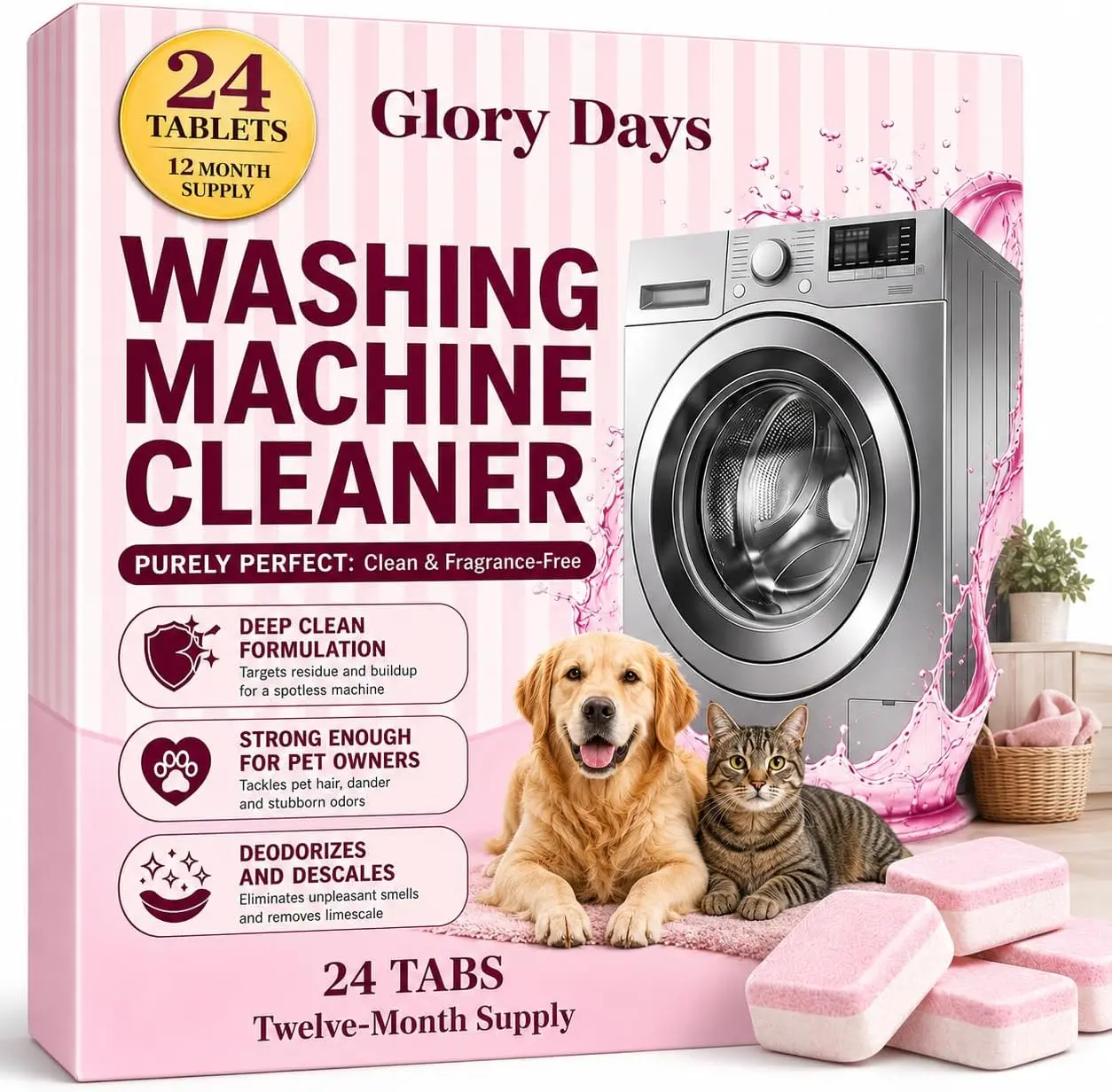 Washing Machine Cleaner Tablets – Odor Remover and Descaler Tabs – Ultra Concentrated - 1 Year Supply - Non-Toxic, Eco-Friendly, Biodegradable Washer Cleaner Tablets for HE, Front Load & Top Load Machines