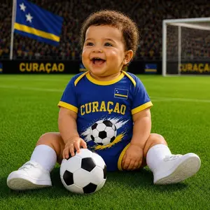 Personalized Curaçao Baby Soccer Bodysuit Custom Name Number Football Romper Curacao Fan Gift for Newborn Toddler Kids AB9