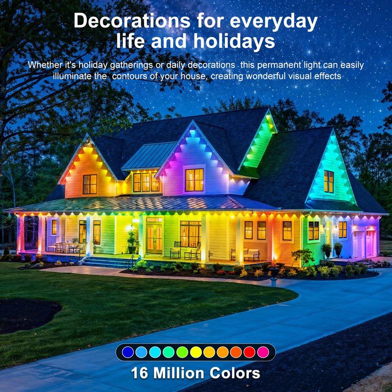 Permanent Outdoor Lights Waterproof with Smart App Control Remote,DIY Scene Modes,Music Sync hronization,Eaves Lights for Garden Decor,Deck,Christmas