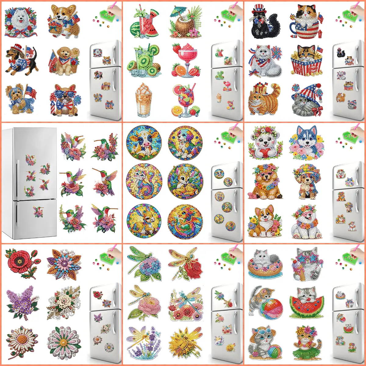 6-Piece DIY Diamond Painting Mosaic Fridge Magnets Set, Decorative Refrigerator Stickers for Beginners (Adults, Kids), Diy Fridge Magnets, Box