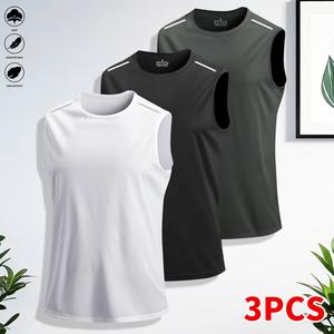 Men's 3-Pack Sleeveless Sports Tops Sportswear Tank Top Set - Lightweight Mensfashion Solid-Color Gym Activewear for Gym, Running,summerwins,father'sdaygifts